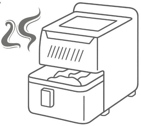 Line illustration of an air fryer with steam rising.